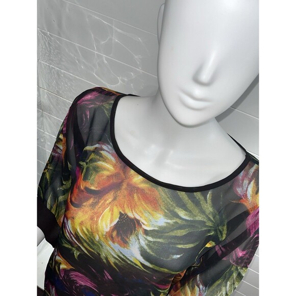 Y2K 2000s’ Chenault  M Floral Kimono Tunic Top Blouse Red Black Whimsygoth - Picture 2 of 12